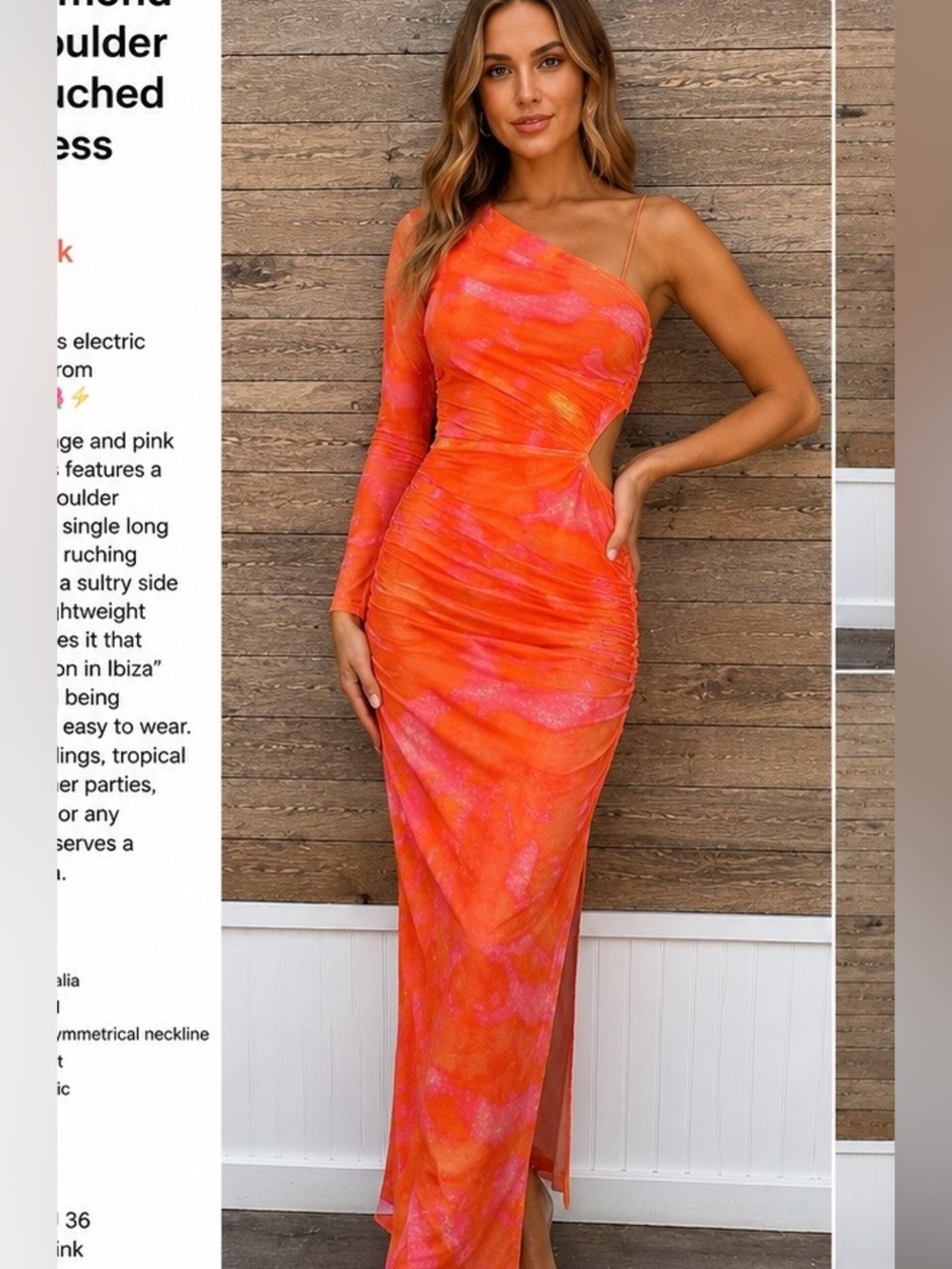 Pink Diamond One Shoulder Mesh Ruched Maxi Dress NWT Orange Pink Size 4